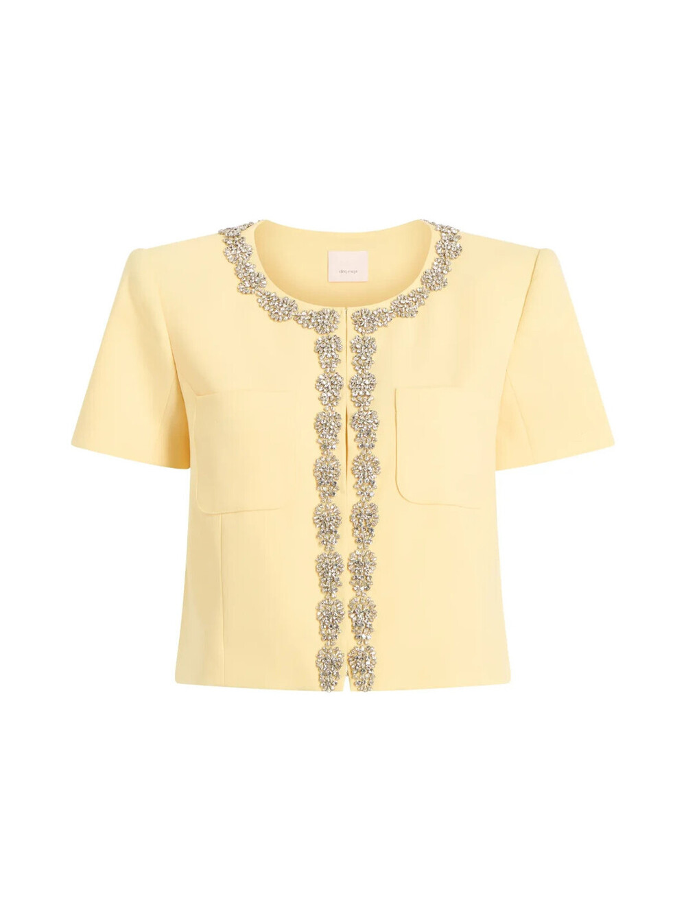 NEW, Cinq a Sept Samina Crystal Detail Short Cotton Sleeve Yellow Sz 6 #SJ2671